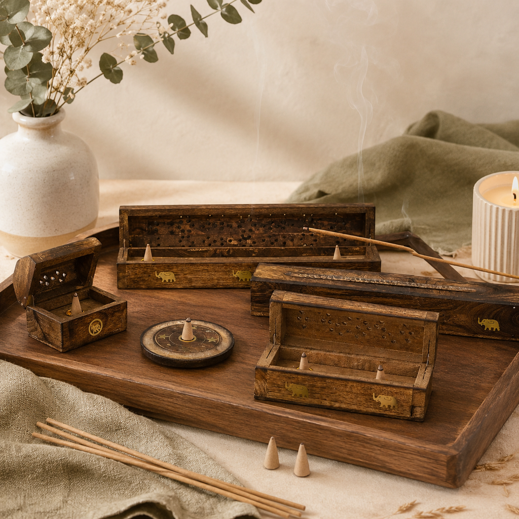 Mango Wood Cone And Stick Incense Burner - Ash Design