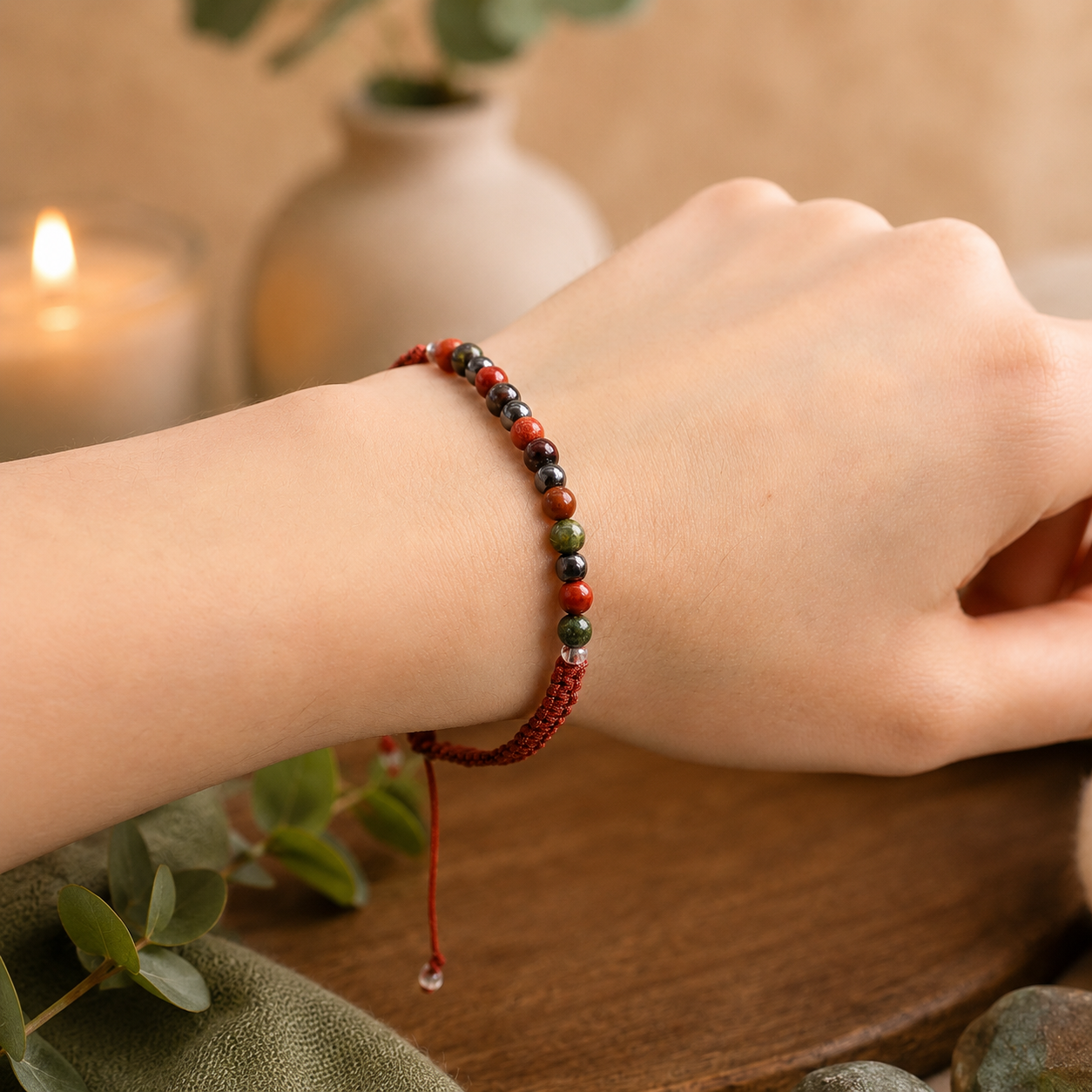 Zodiac Crystal Candle with Gemstone Bracelet - Aries