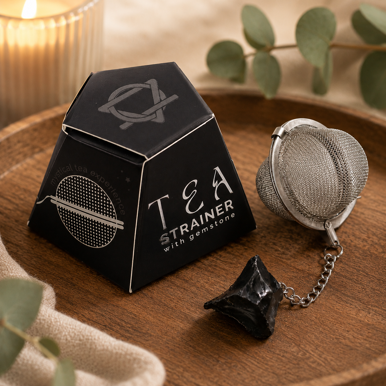 Black Obsidian Raw Gemstone Tea Strainer