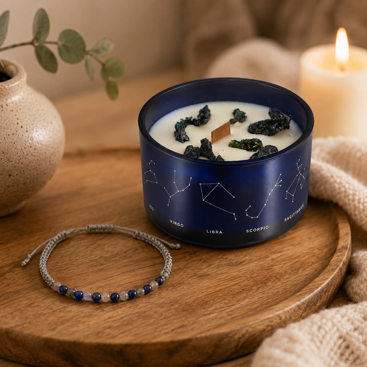 Zodiac Crystal Candle with Gemstone Bracelet - Taurus