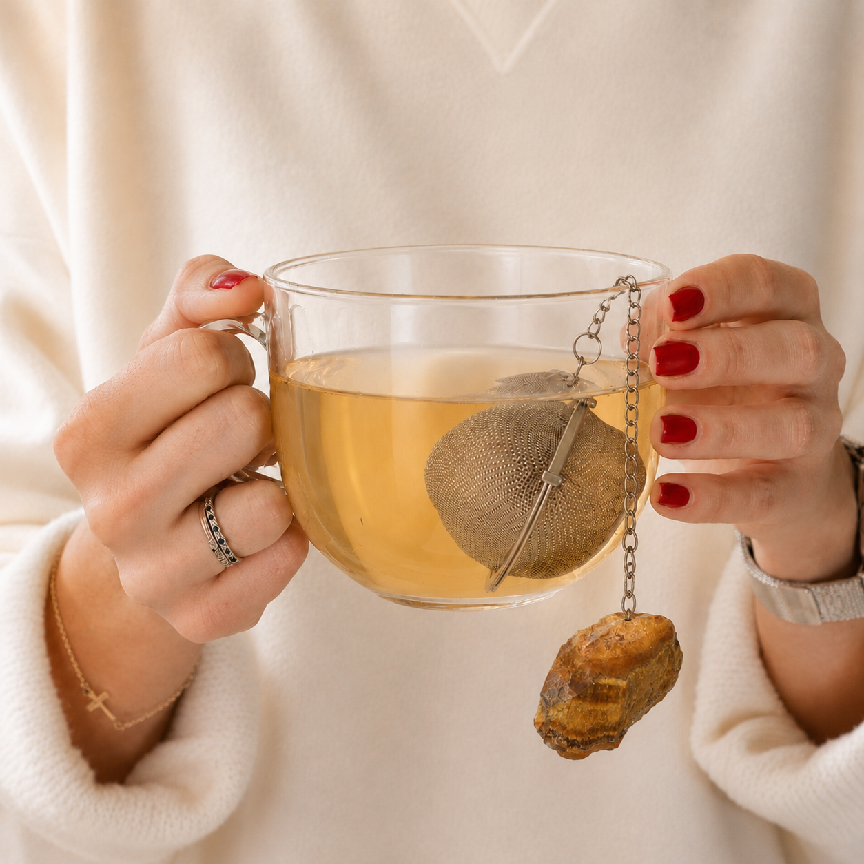 Gold Tiger’s Eye Raw Gemstone Tea Strainer