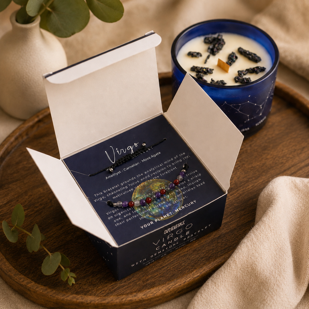 Zodiac Crystal Candle with Gemstone Bracelet - Virgo