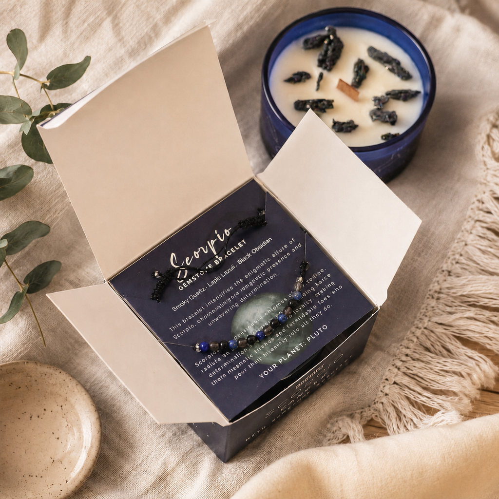 Zodiac Crystal Candle with Gemstone Bracelet - Scorpio
