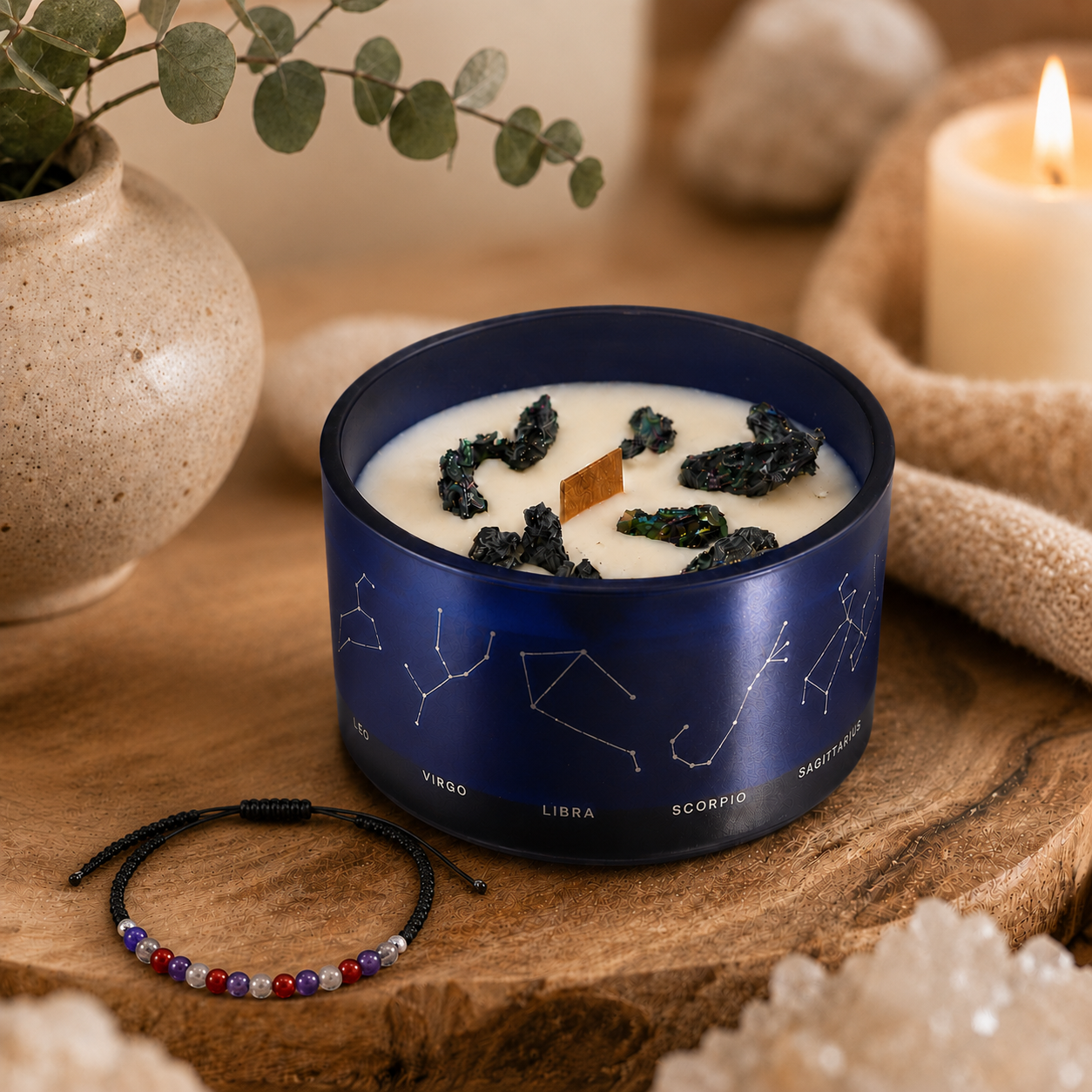Zodiac Crystal Candle with Gemstone Bracelet - Virgo