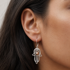 Gold And Silver Hamsa Drop Earrings