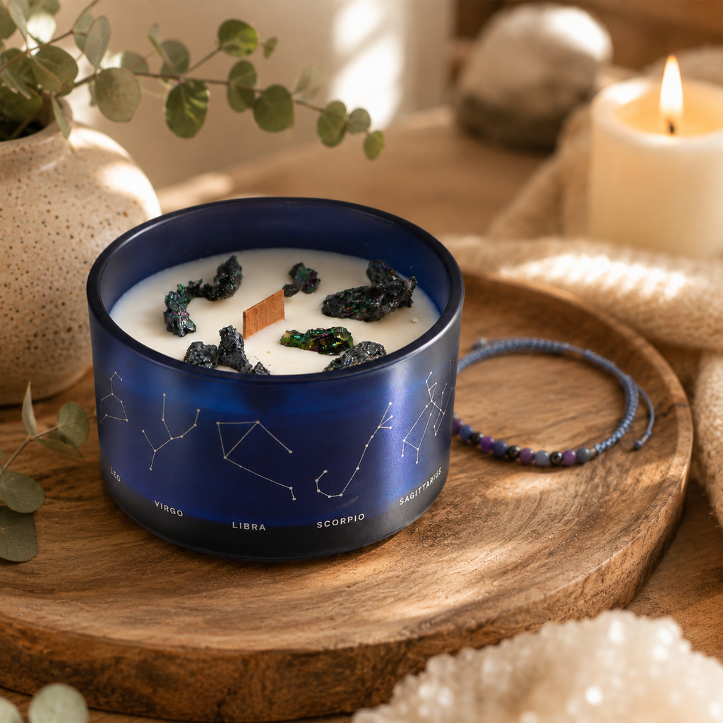 Zodiac Crystal Candle with Gemstone Bracelet - Sagittarius