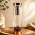 Red Jasper Crystal Glass Tea Infuser Bottle - Rose Gold