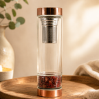 Red Jasper Crystal Glass Tea Infuser Bottle - Rose Gold