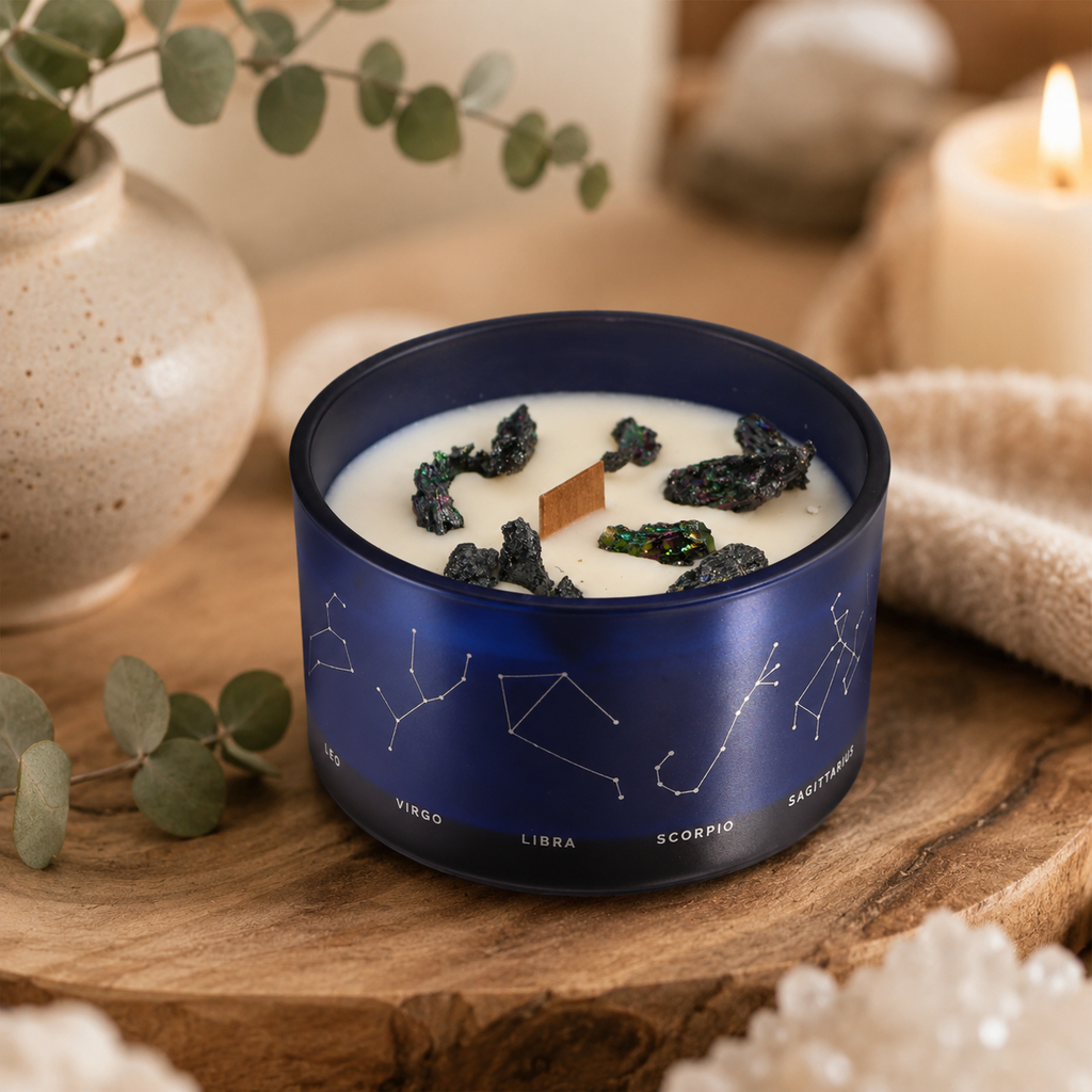 Zodiac Crystal Candle with Gemstone Bracelet - Aries
