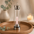 Rejuvenating Rose Quartz Crystal Infused Glass Water Bottle - Obelisk