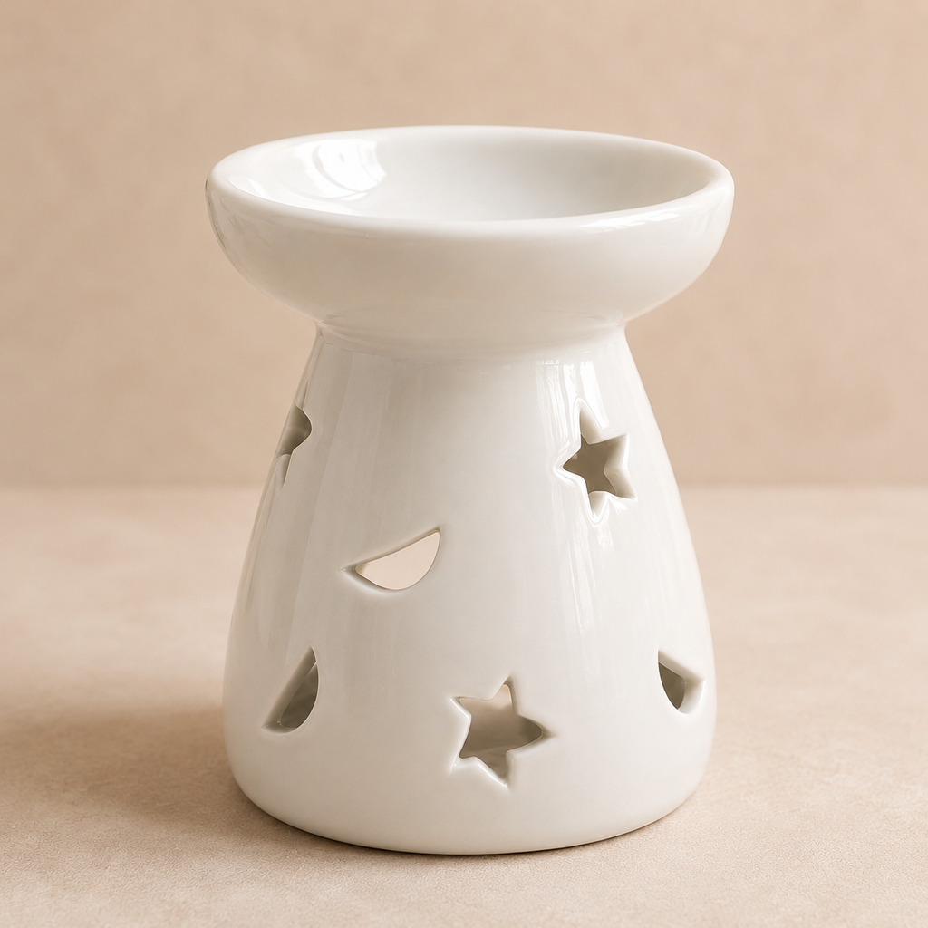 Small Classic White Oil Burner - Moon & Star