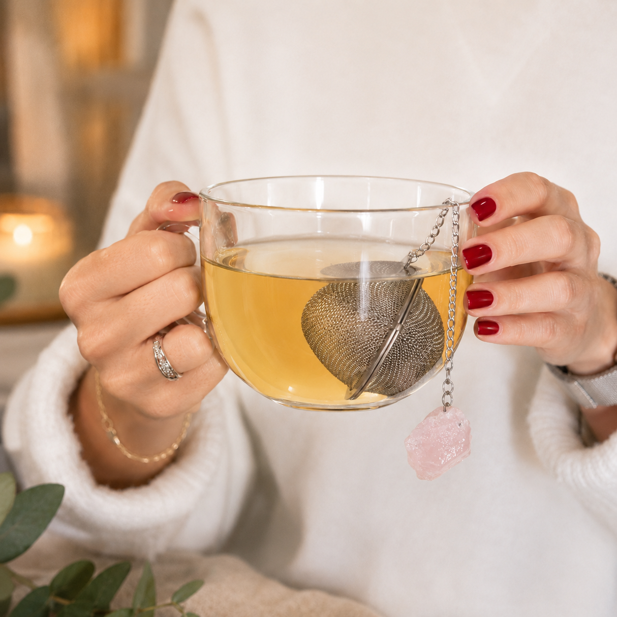 Rose Quartz Raw Gemstone Tea Strainer