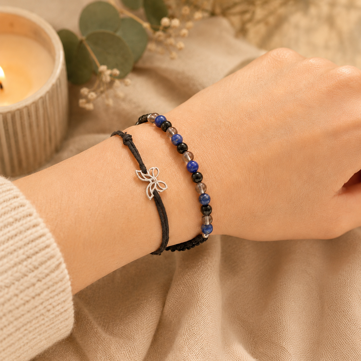 Zodiac Crystal Candle with Gemstone Bracelet - Scorpio