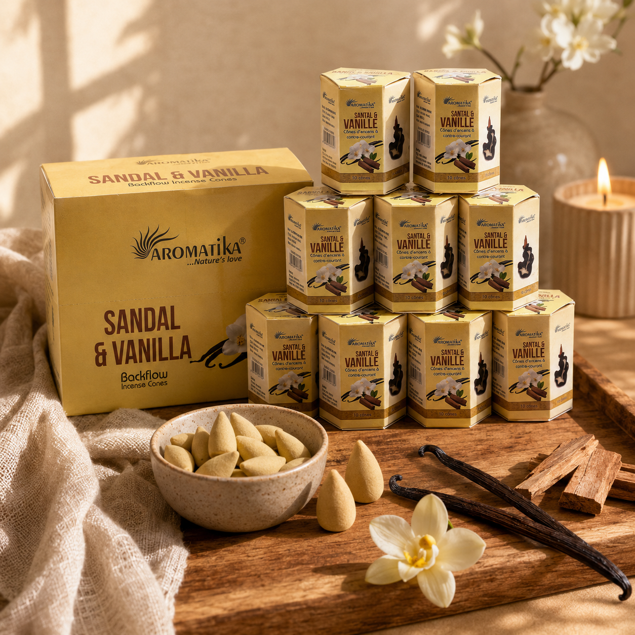 Sandalwood And Vanilla Masala Backflow Incense Cones - Pack of 10