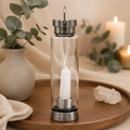 Cleansing Clear Quartz Crystal Infused Glass Water Bottle - Obelisk