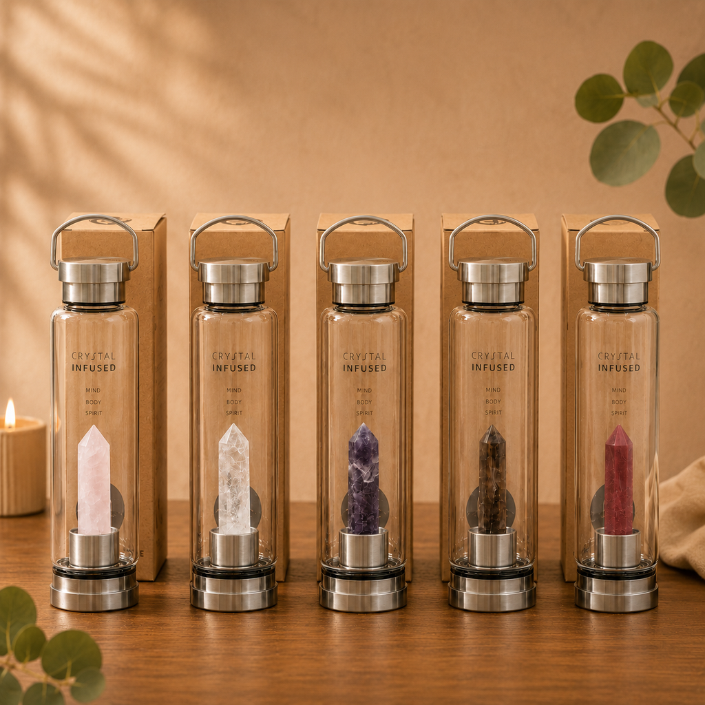Cleansing Clear Quartz Crystal Infused Glass Water Bottle - Angel