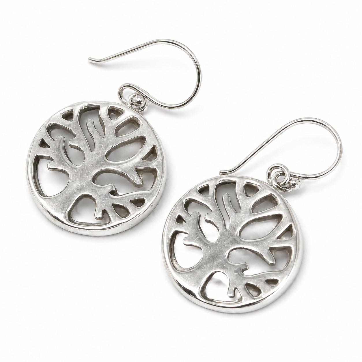 Mother of Pearl Tree of Life Silver Earrings - 15mm