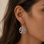 Mother of Pearl Tree of Life Silver Earrings - 15mm