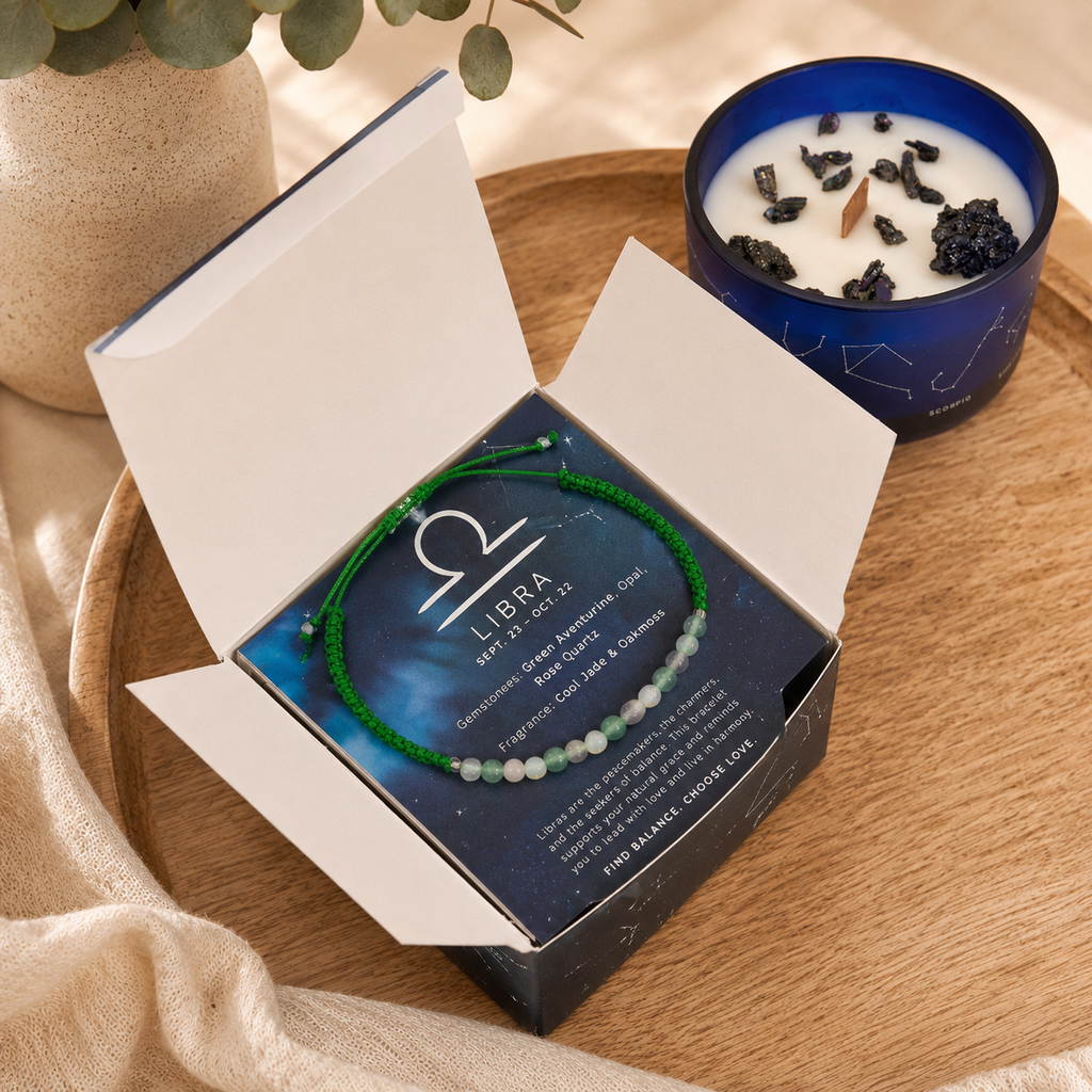 Zodiac Crystal Candle with Gemstone Bracelet - Libra