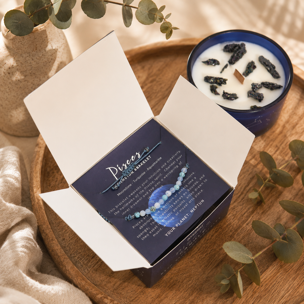 Zodiac Crystal Candle with Gemstone Bracelet - Pisces