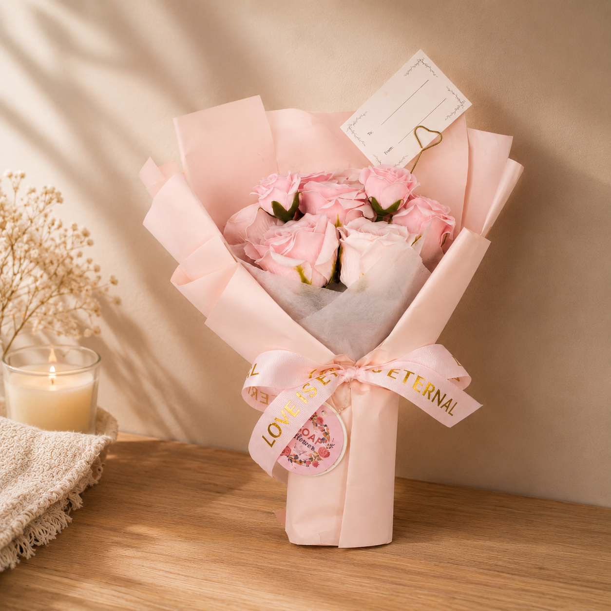 Large Pink Roses Bouquet - Love is Eternal -  Gift Card