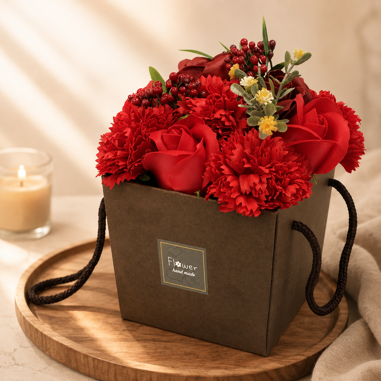 Soap Flower Bouquet - Red Rose & Carnation
