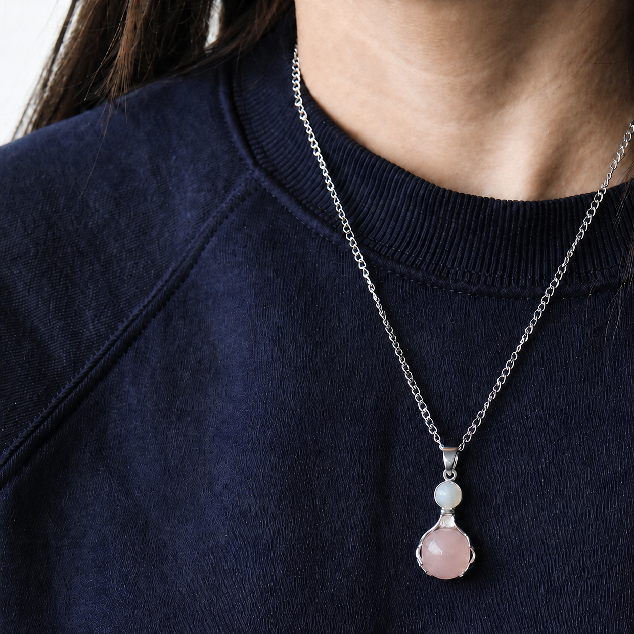 Rose Quartz Healing Hands Gemstone Pendant