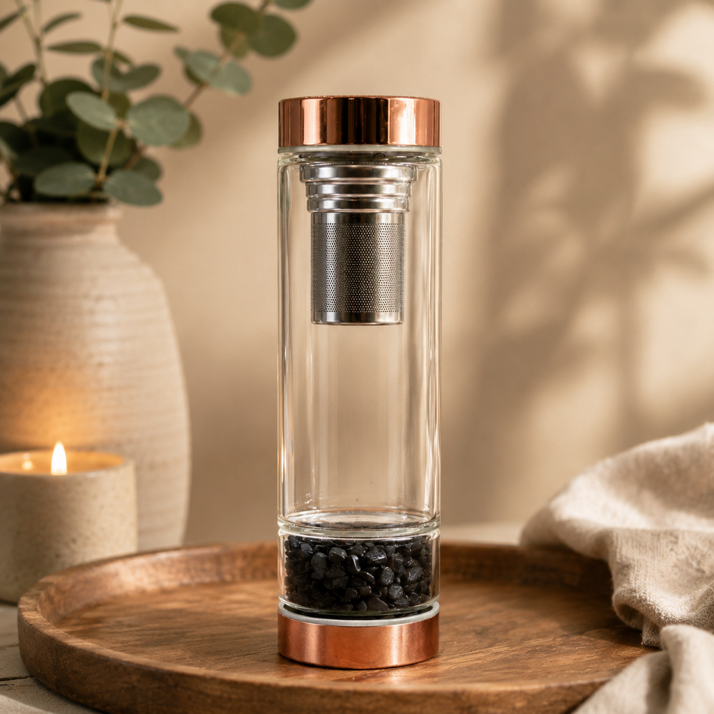 Onyx Crystal Glass Tea Infuser Bottle - Rose Gold