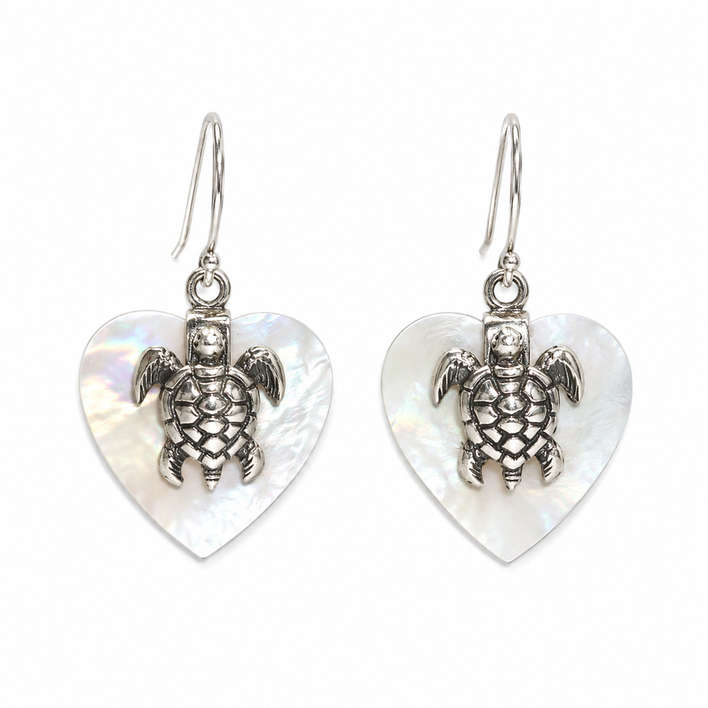 Mother of Pearl Sea Turtle Shell Earrings - 925 Silver