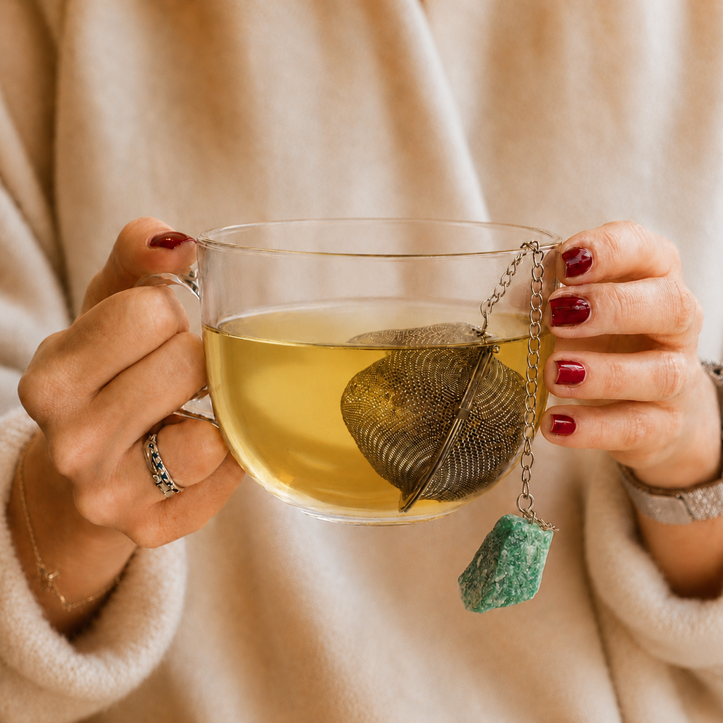 Green Aventurine Raw Gemstone Tea Strainer