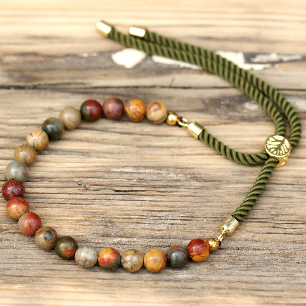 Picasso Jasper Moss String Bracelet - 18K Gold Plated