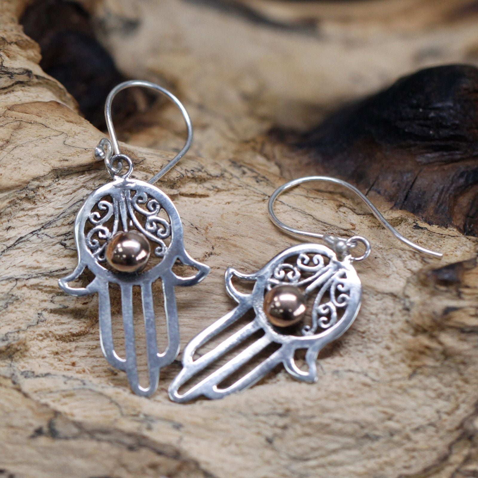 Gold And Silver Hamsa Drop Earrings