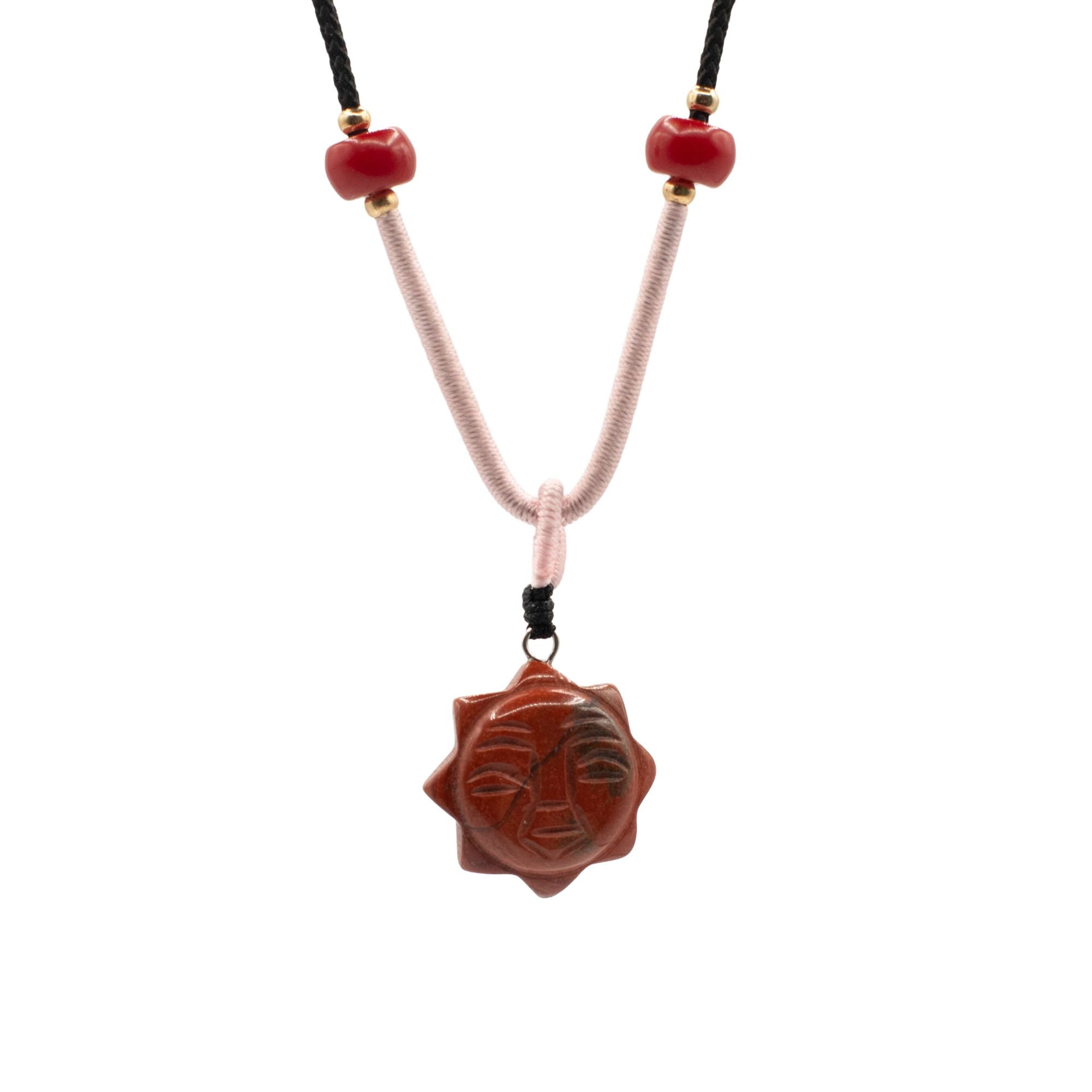 Carnelian Sun Face Cord Gemstone Necklace