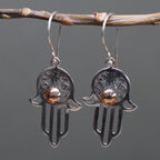 Gold And Silver Hamsa Drop Earrings