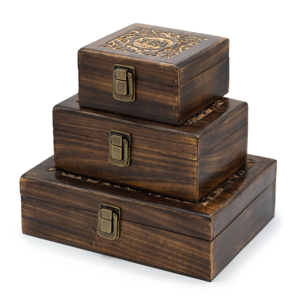 Mango Wood Carved Tea Box - 6 Compartments