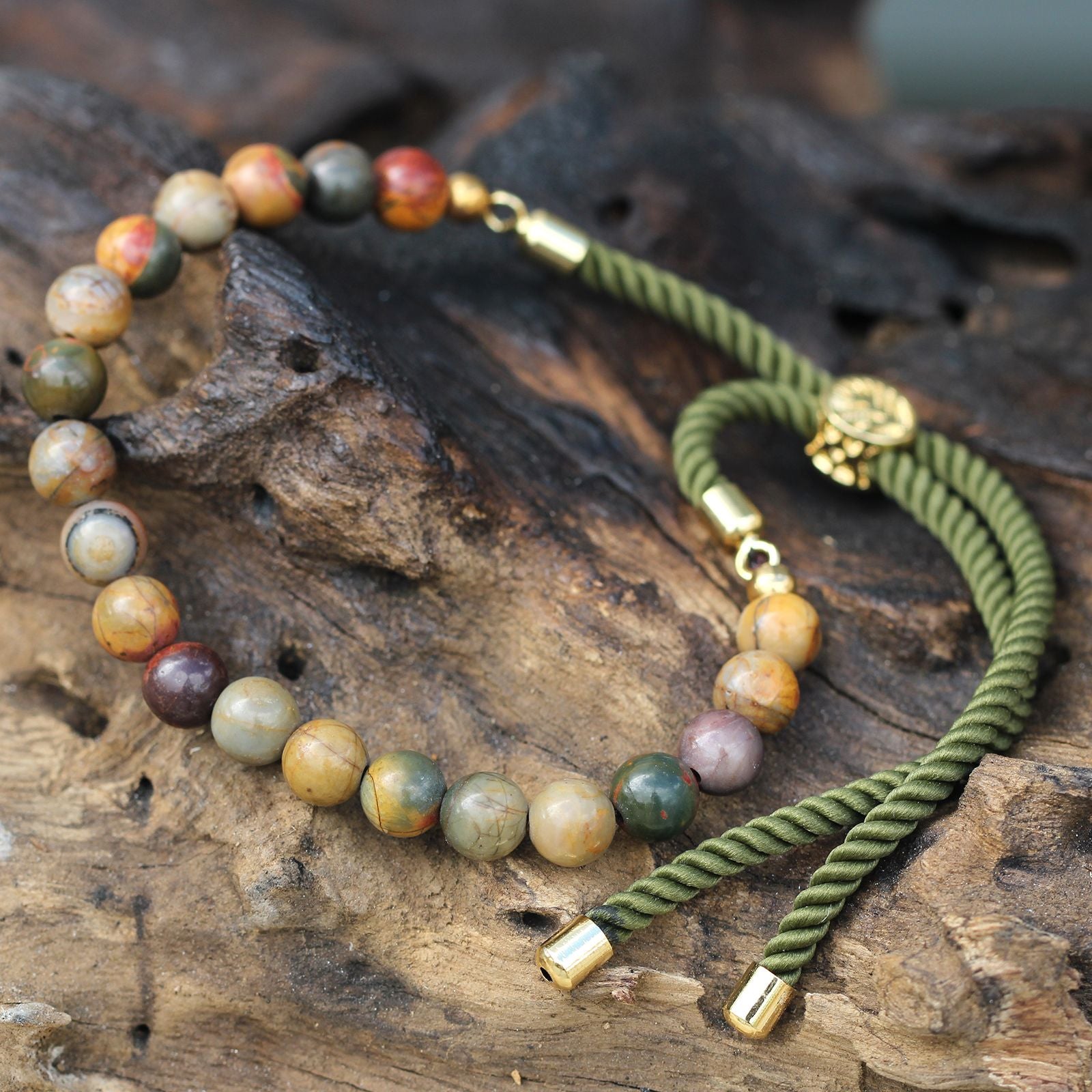 Picasso Jasper Moss String Bracelet - 18K Gold Plated