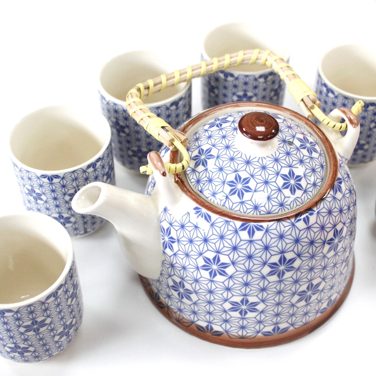 Blue Star Herbal Teapot Set With Six Cups