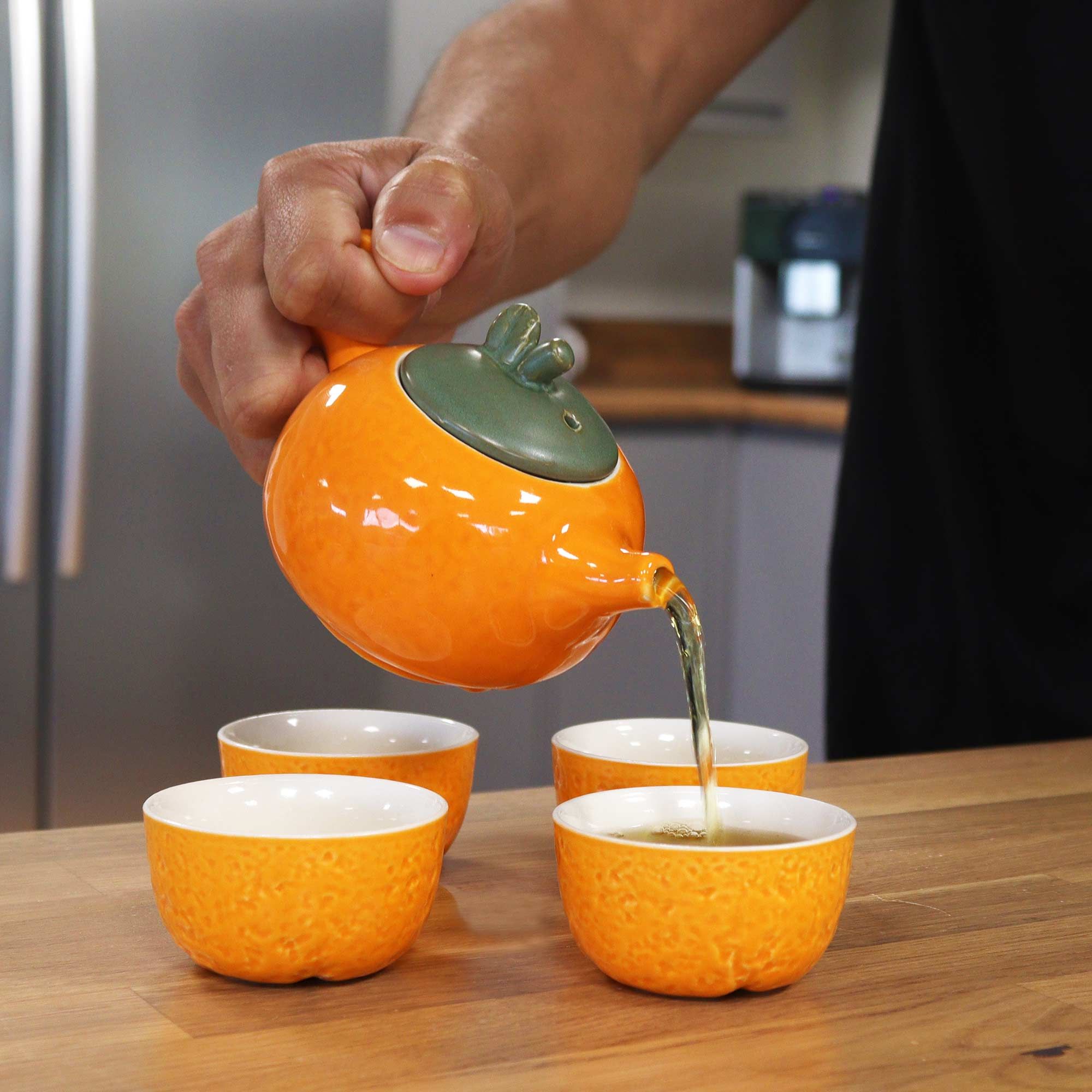 Herbal Orange Teapot Set With Four Cups