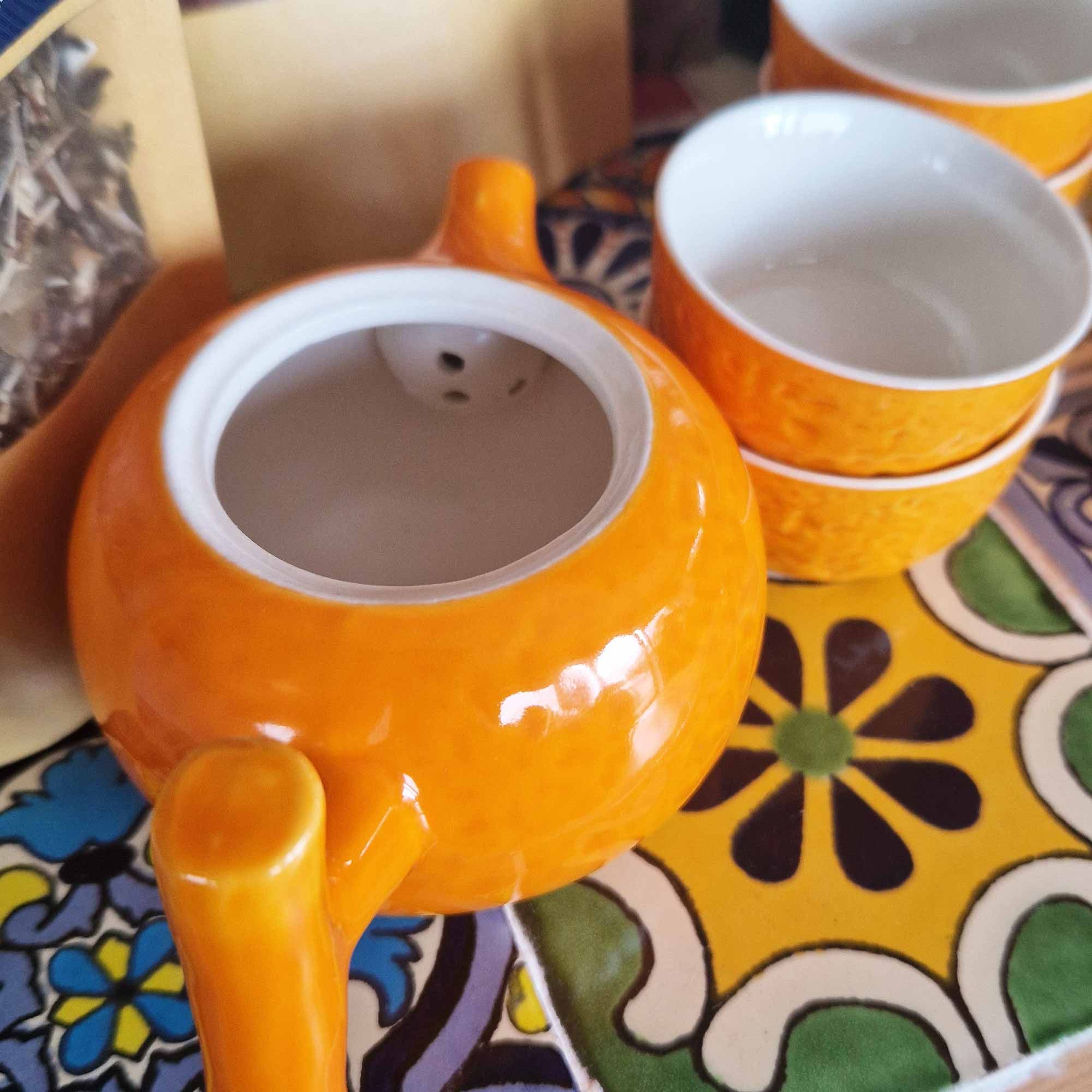 Herbal Orange Teapot Set With Four Cups