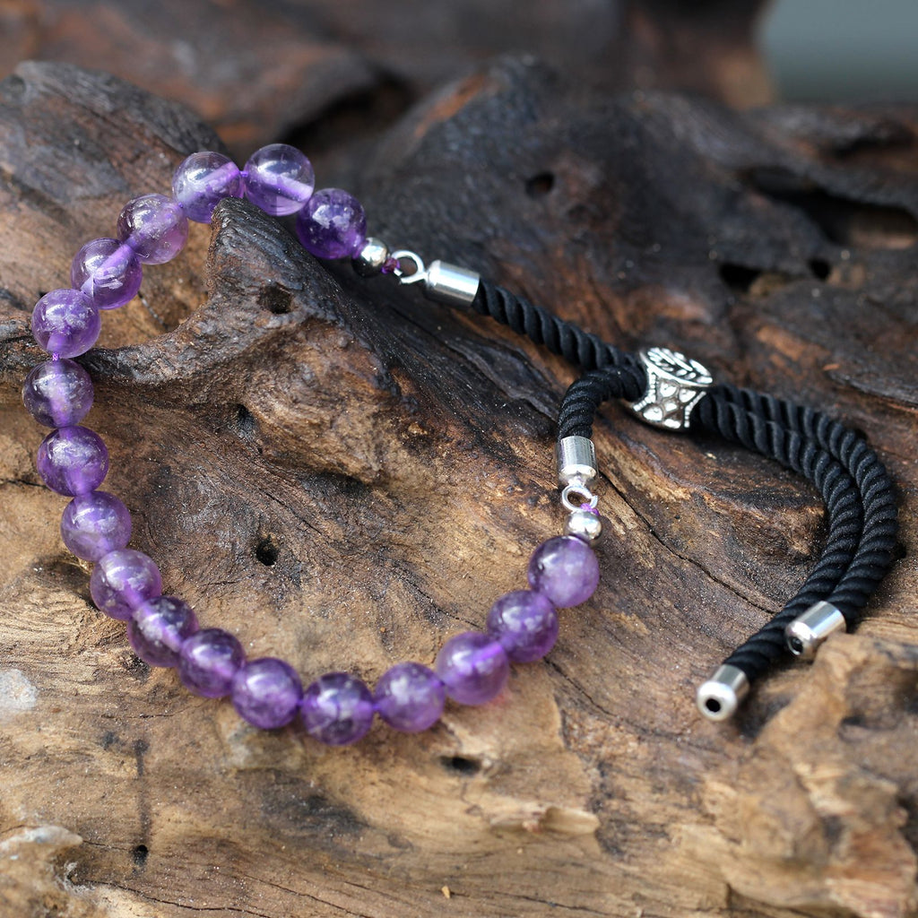 Amethyst Black String Bracelet - 925 Silver Plated