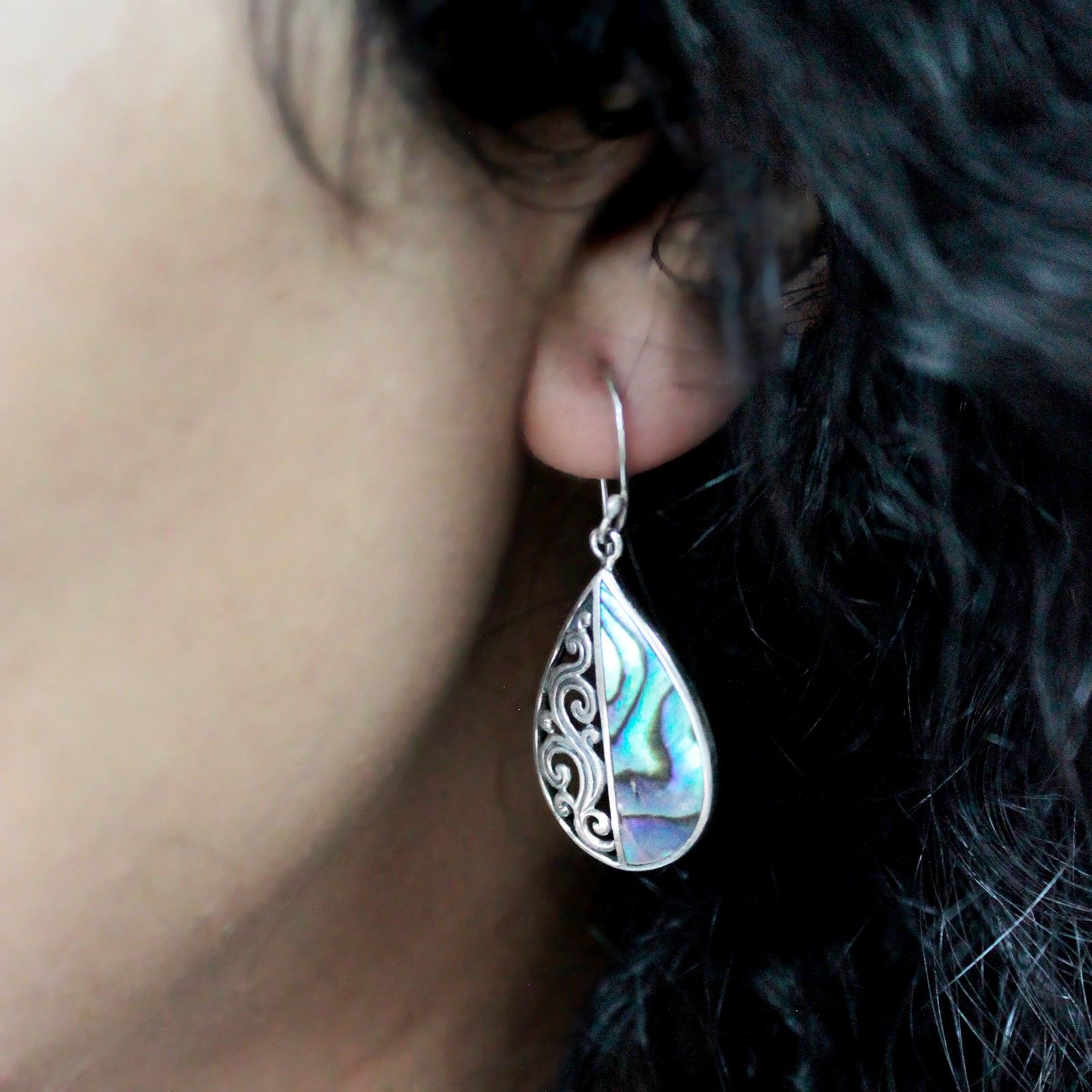 Abalone Teardrop Shell And Silver Earrings