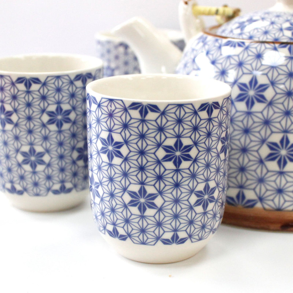Blue Star Herbal Teapot Set With Six Cups