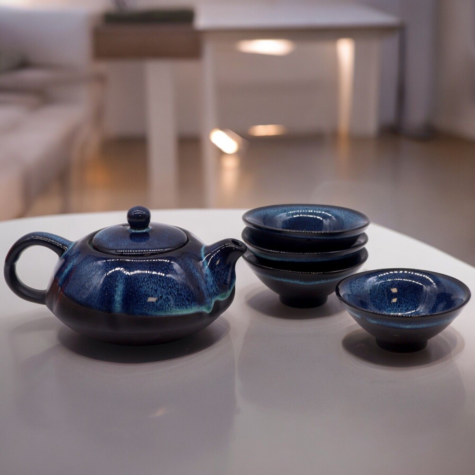 Herbal Blues Teapot Set With Four Cups
