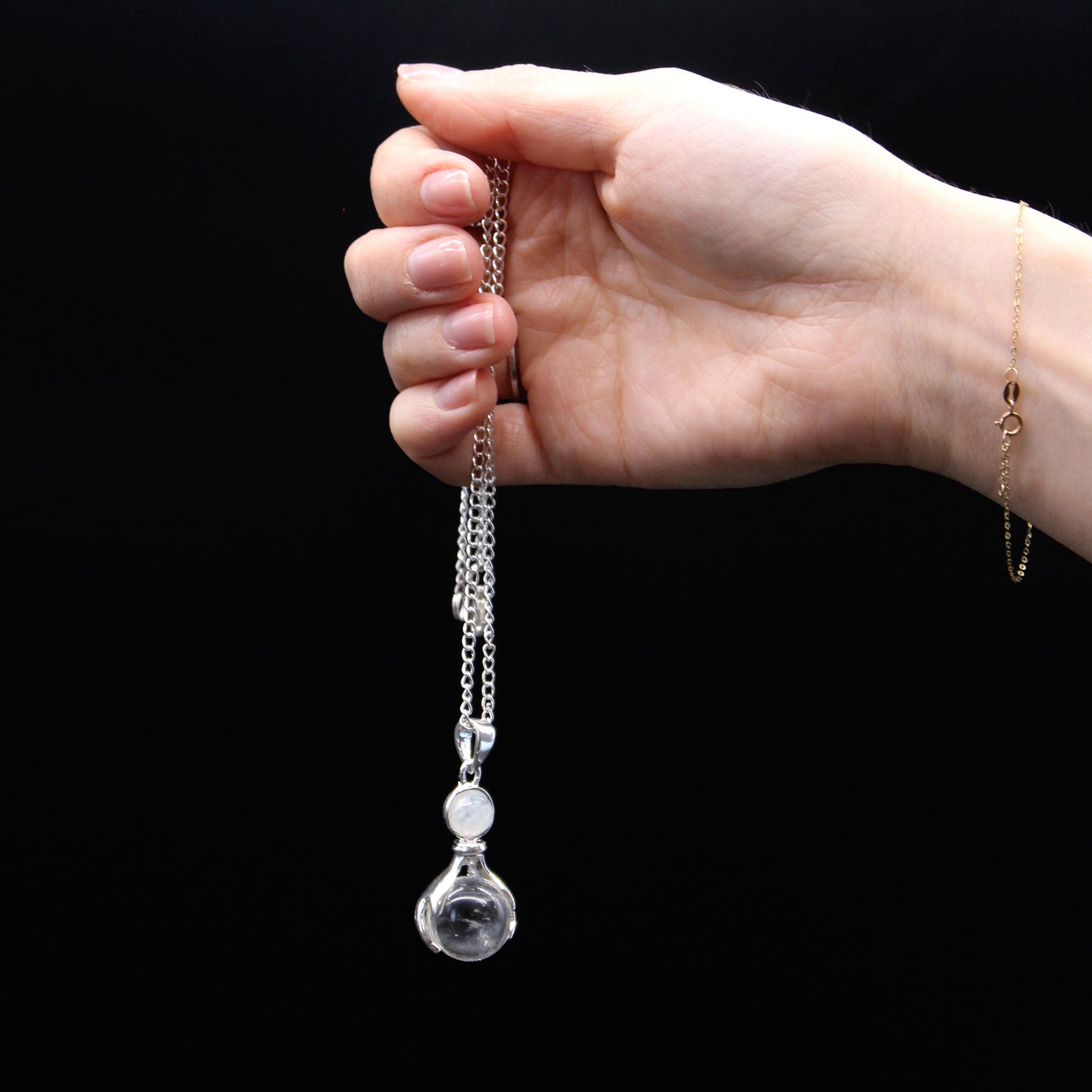 Black Agate Healing Hands Gemstone Pendant