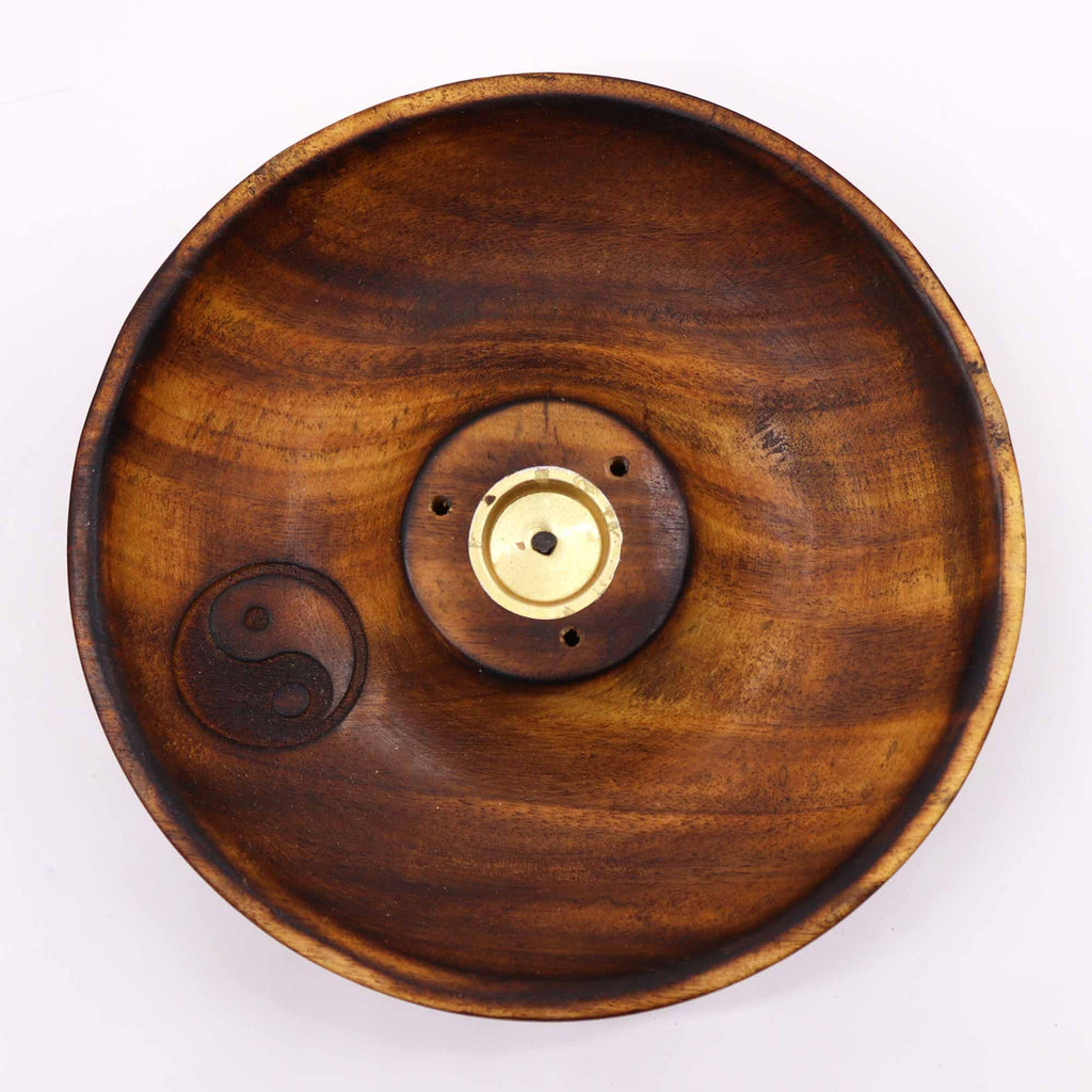 Yin And Yang Wooden Incense Stick And Cone Burner Disc