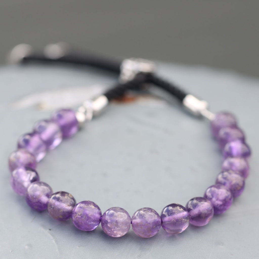 Amethyst Black String Bracelet - 925 Silver Plated