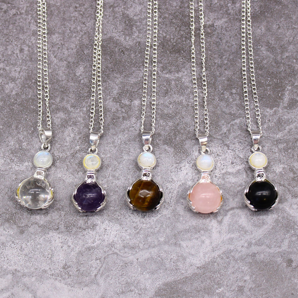 Black Agate Healing Hands Gemstone Pendant