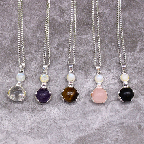 Black Agate Healing Hands Gemstone Pendant
