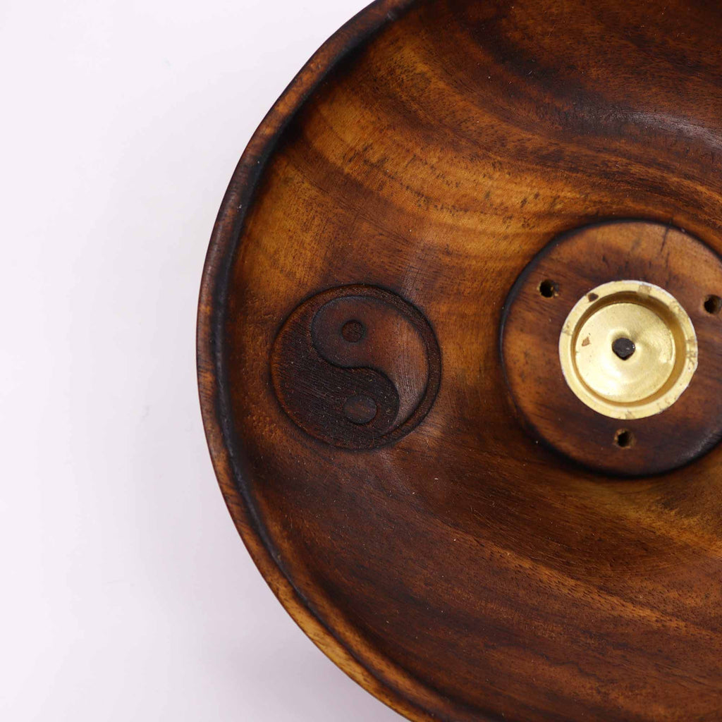 Yin And Yang Wooden Incense Stick And Cone Burner Disc
