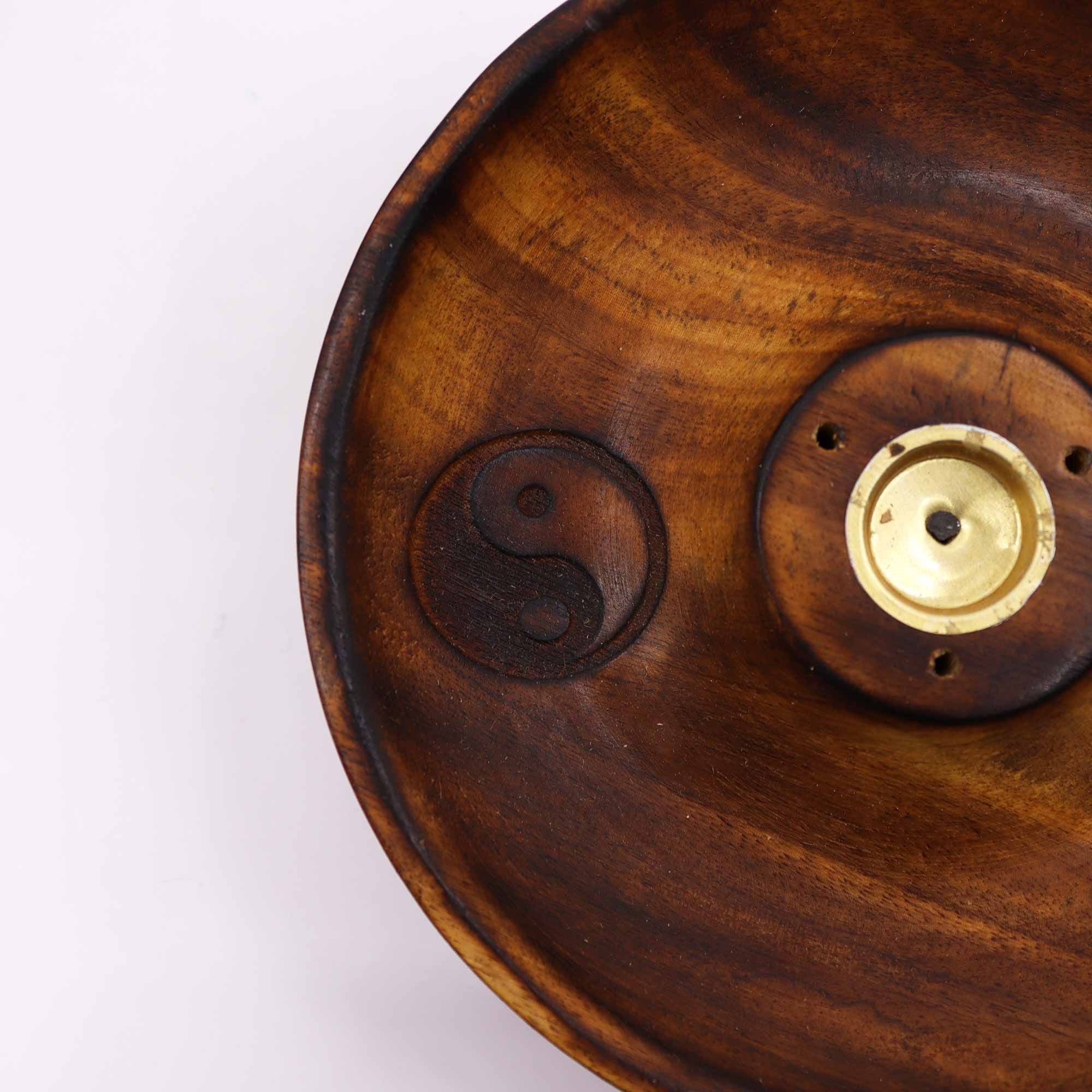 Yin And Yang Wooden Incense Stick And Cone Burner Disc